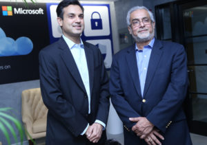 Bhaskar Pramanik, Chairman, Microsoft India (right) with Anant Maheshwari, President Microsoft India at the launch of the Cyber Security Engagement Centre in New Delhi.
